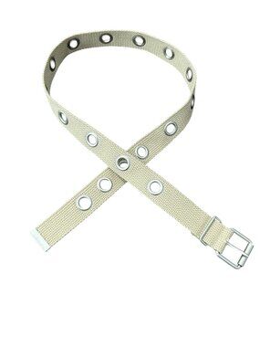 Beige Canvas Grommet Belt Size Large Single Prong Buckle Silver Tone Hardware
